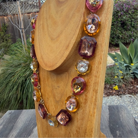 J Crew Statement Necklace Multi Color Jewel Box  18” Gold Tone Chain - Picture 5 of 8